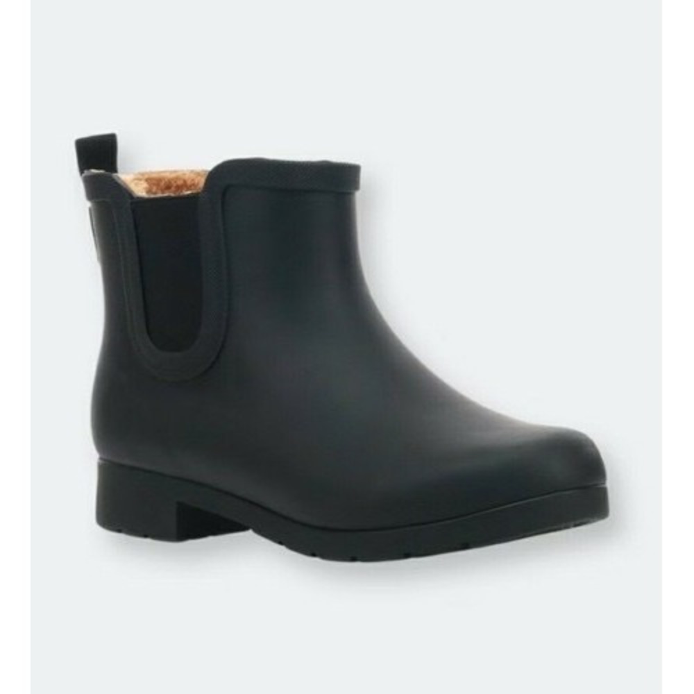Chooka Bainbridge Black Faux Fur Lined Chelsea Rain Boots‎ Womens Size 6